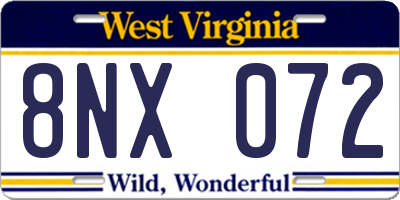 WV license plate 8NX072
