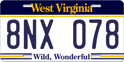 WV license plate 8NX078