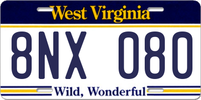 WV license plate 8NX080