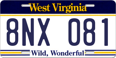WV license plate 8NX081