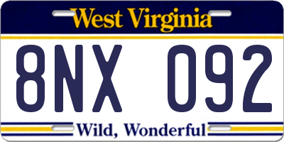 WV license plate 8NX092