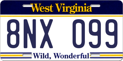 WV license plate 8NX099