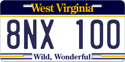 WV license plate 8NX100