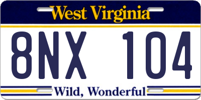 WV license plate 8NX104