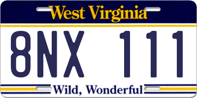 WV license plate 8NX111