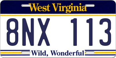 WV license plate 8NX113