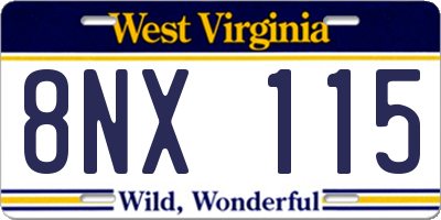 WV license plate 8NX115