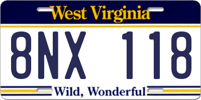 WV license plate 8NX118