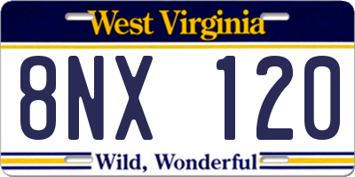WV license plate 8NX120