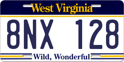 WV license plate 8NX128