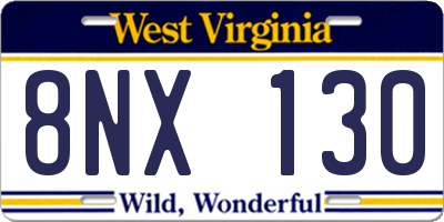 WV license plate 8NX130