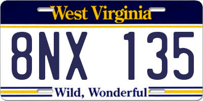 WV license plate 8NX135