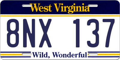 WV license plate 8NX137