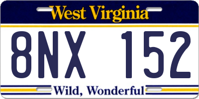 WV license plate 8NX152