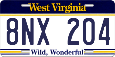 WV license plate 8NX204
