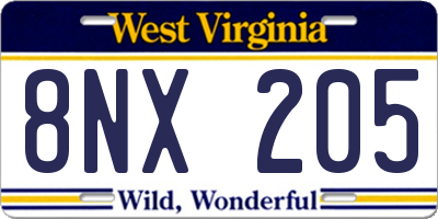 WV license plate 8NX205