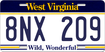 WV license plate 8NX209