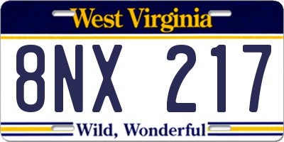 WV license plate 8NX217