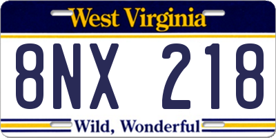 WV license plate 8NX218