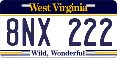 WV license plate 8NX222