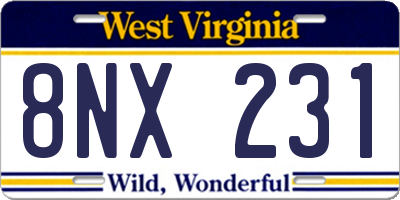 WV license plate 8NX231