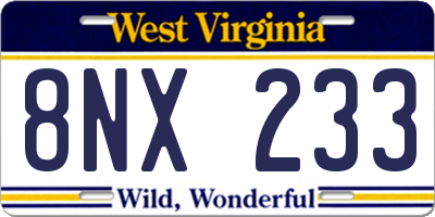 WV license plate 8NX233