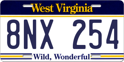 WV license plate 8NX254