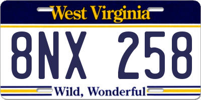 WV license plate 8NX258