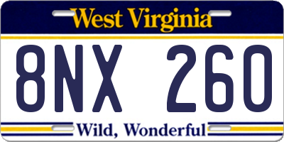 WV license plate 8NX260