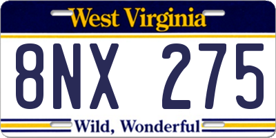 WV license plate 8NX275