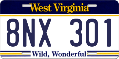 WV license plate 8NX301