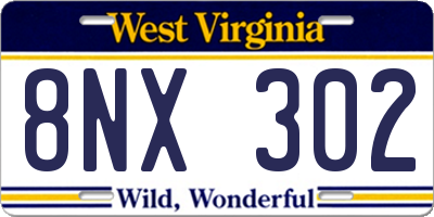 WV license plate 8NX302