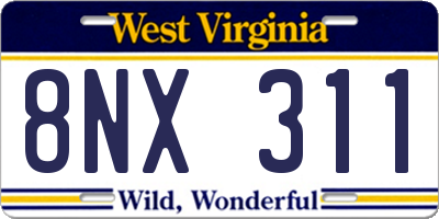 WV license plate 8NX311