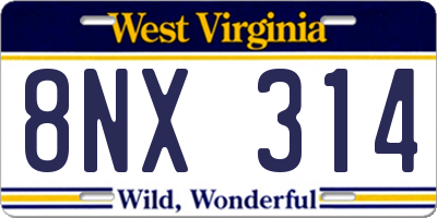WV license plate 8NX314