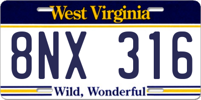 WV license plate 8NX316