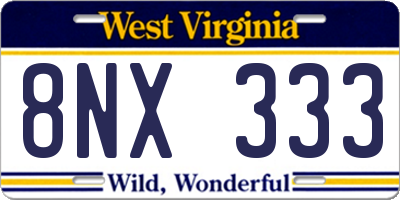 WV license plate 8NX333