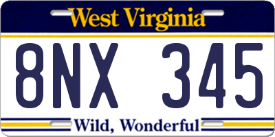 WV license plate 8NX345