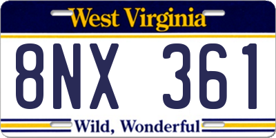 WV license plate 8NX361