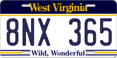 WV license plate 8NX365