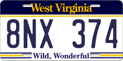 WV license plate 8NX374