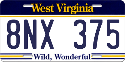 WV license plate 8NX375