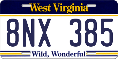 WV license plate 8NX385