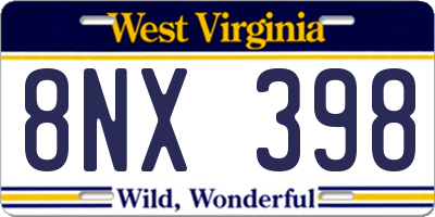 WV license plate 8NX398