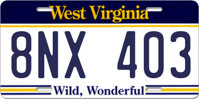 WV license plate 8NX403