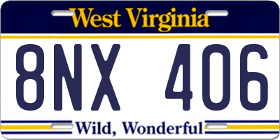 WV license plate 8NX406