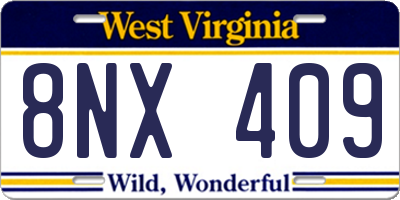 WV license plate 8NX409