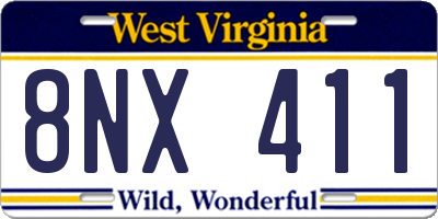 WV license plate 8NX411