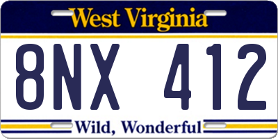 WV license plate 8NX412