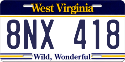 WV license plate 8NX418
