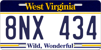 WV license plate 8NX434
